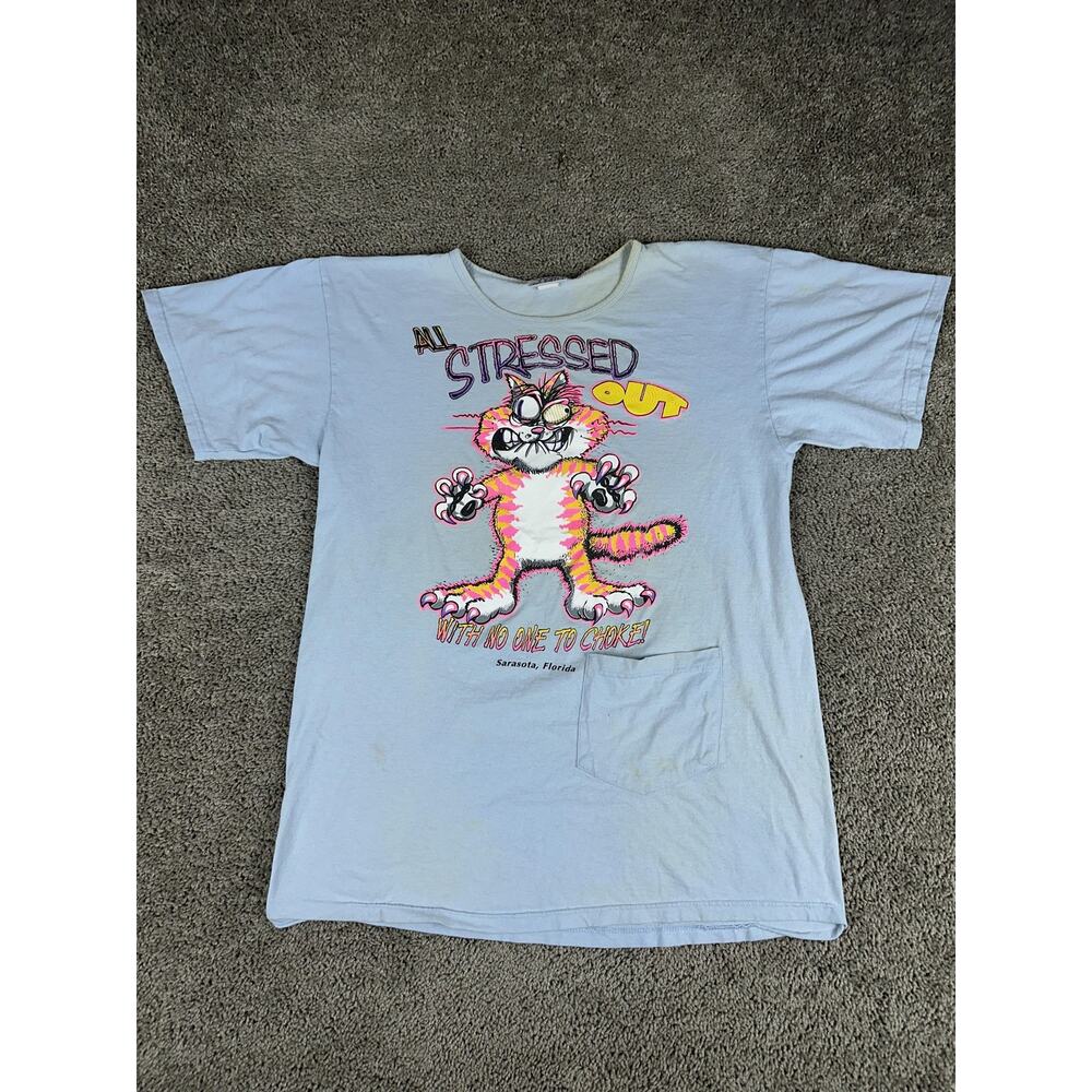 Vintage All Stressed Out Cat Shirt Womens One Size Sarasota Florida Cartoon 90s